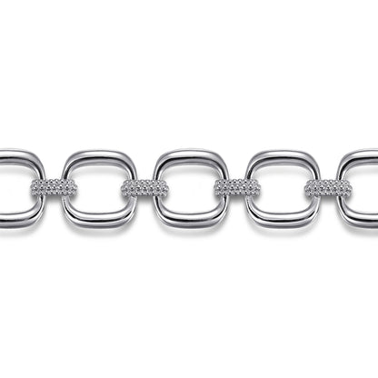 925 Sterling Silver Pavé Bujukan And Cushion Shape Link Chain Bracelet