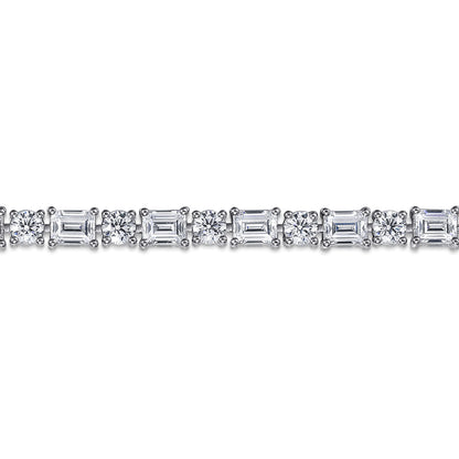 18K White Gold Emerald cut and Round Diamond Tennis Bracelet
