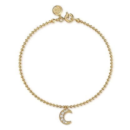14K Yellow Gold Bujukan and White Sapphire Moon Charm Bracelet