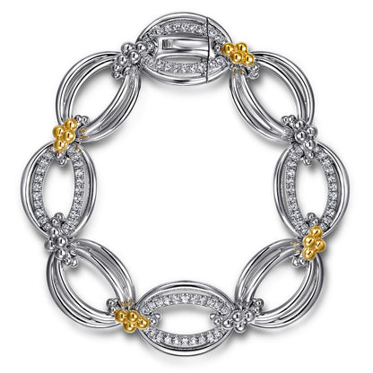 925 Sterling Silver and 14K Yellow Gold Bujukan White Sapphire Link Bracelet
