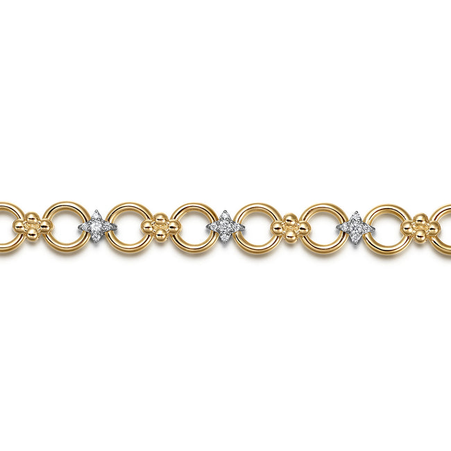 14K White & Yellow Gold Bujukan Diamond and Hollow Link Chain Bracelet