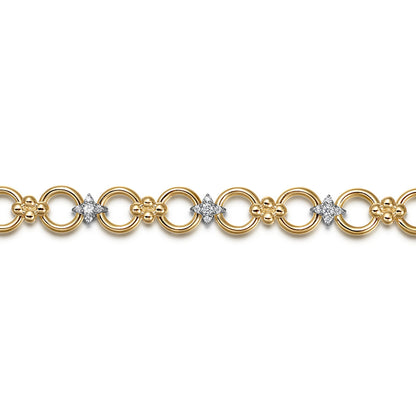 14K White & Yellow Gold Bujukan Diamond and Hollow Link Chain Bracelet