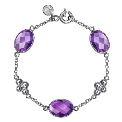 925 Sterling Silver Amethyst Station Bracelet