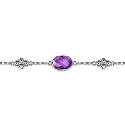 925 Sterling Silver Amethyst Station Bracelet