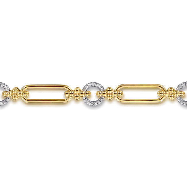 14K Yellow Gold Bujukan and Diamond Link Chain Tennis Bracelet