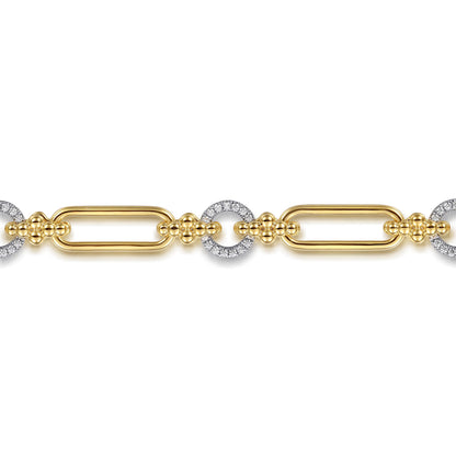 14K Yellow Gold Bujukan and Diamond Link Chain Tennis Bracelet