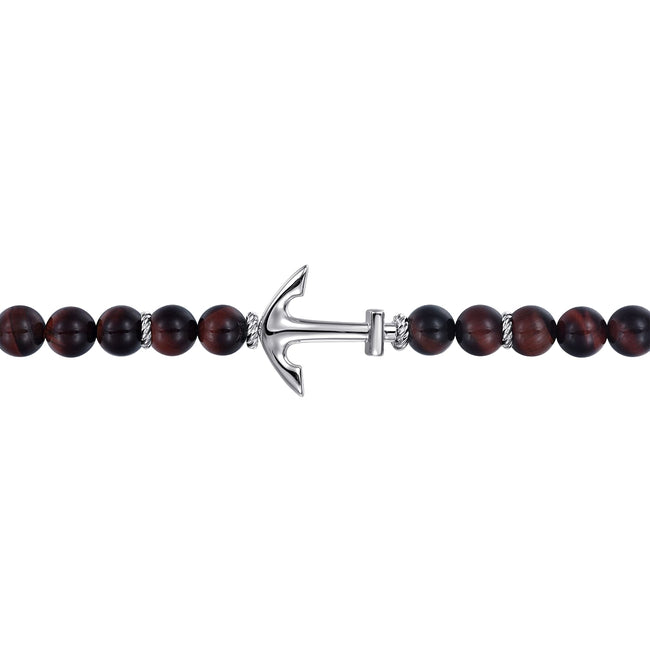 Sterling Silver and 8mm Tiger Eye Beaded Bracelet with Anchor