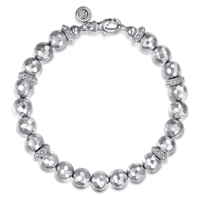 8mm Sterling Silver Faceted Bead Bracelet