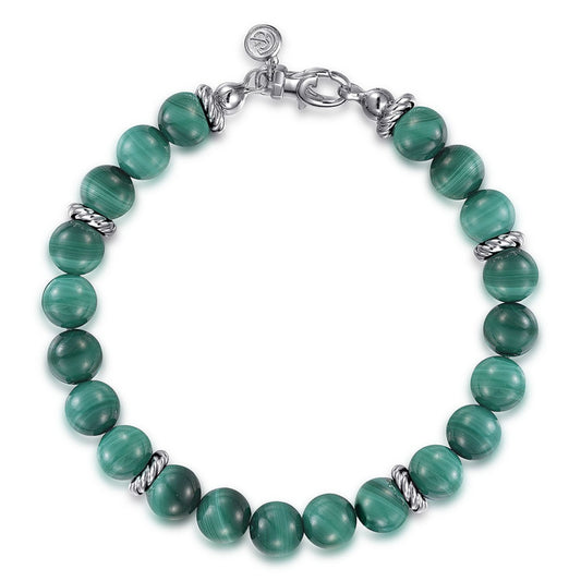 Sterling Silver and 8mm Malachite Beaded Bracelet