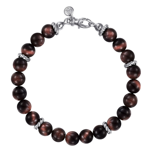 Sterling Silver and 8mm Tiger Eye Beaded Bracelet