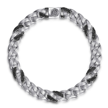 925 Sterling Silver Black Spinel Cuban Link Chain Mens Bracelet