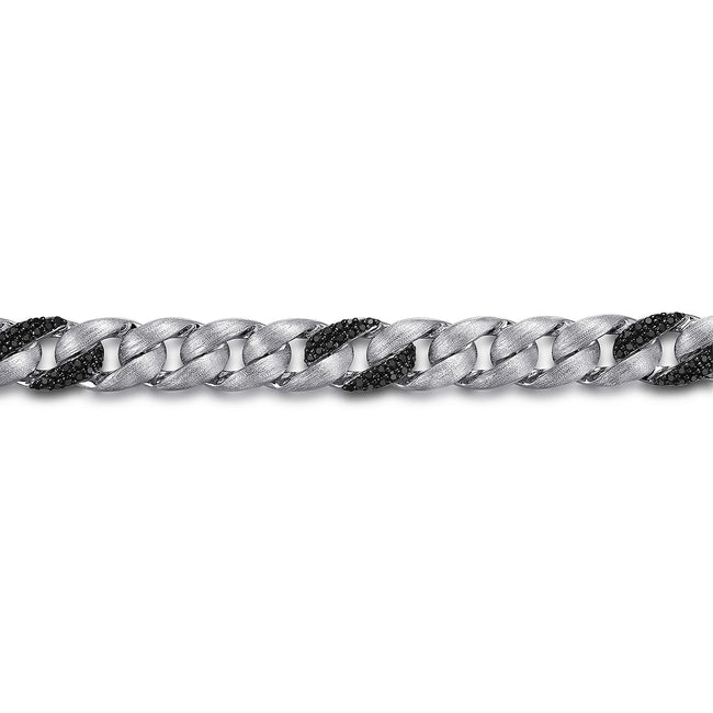 925 Sterling Silver Black Spinel Cuban Link Chain Mens Bracelet