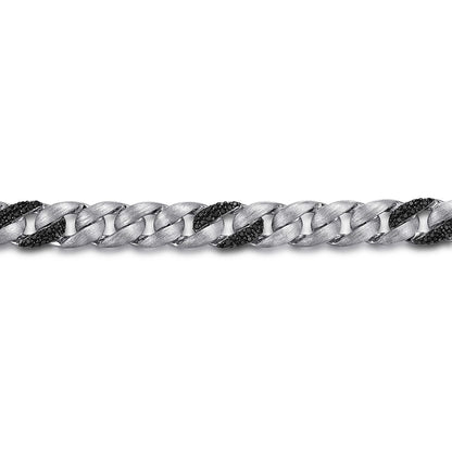 925 Sterling Silver Black Spinel Cuban Link Chain Mens Bracelet