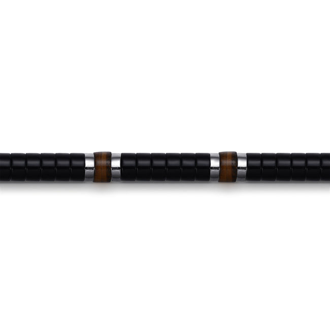 925 Sterling Silver Onyx and Tiger Eye Cylinder Beaded Bracelet