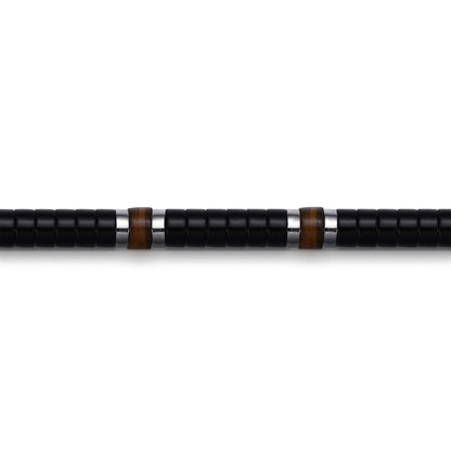 925 Sterling Silver Onyx and Tiger Eye Cylinder Beaded Bracelet