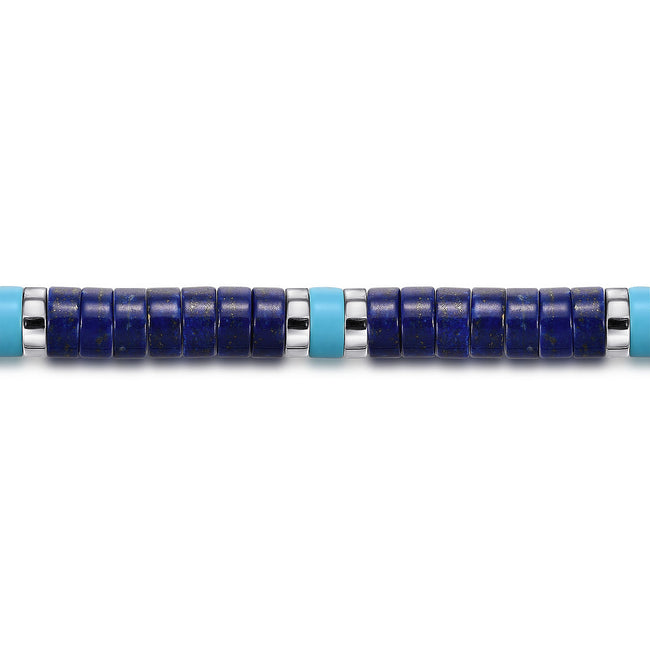 925 Sterling Silver Lapis and Turquoise Cylinder Beaded Bracelet
