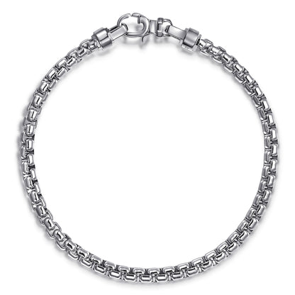 4mm 925 Sterling Silver Solid Mens Round Box Chain Bracelet