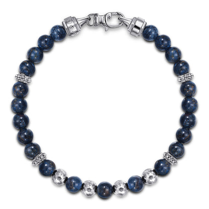 925 Sterling Silver and 6mm Pietersite Beaded Men's Bracelet