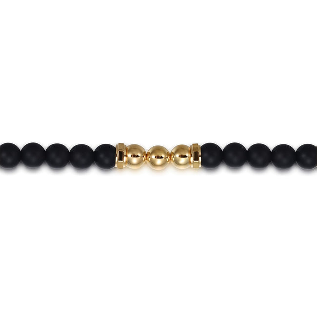 14K Yellow Gold 6mm Matte Onyx bead and 6mm Yellow Gold Beaded Mens Bracelet