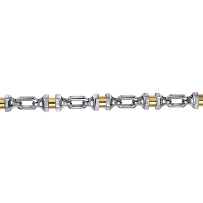 925 Sterling Silver and 14K Yellow Gold Cylinder Mens Bracelet