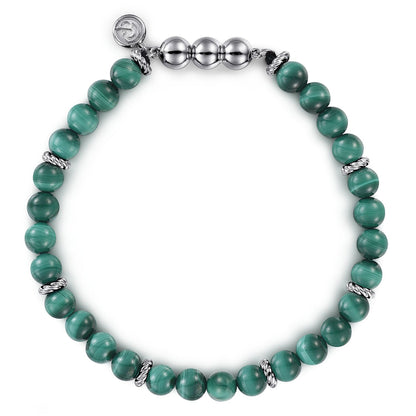 925 Sterling Silver and 6mm Malachite Beaded Bracelet