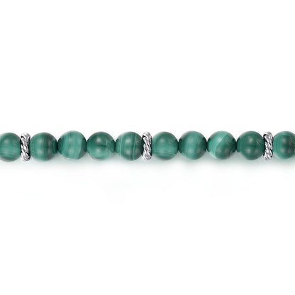 925 Sterling Silver and 6mm Malachite Beaded Bracelet