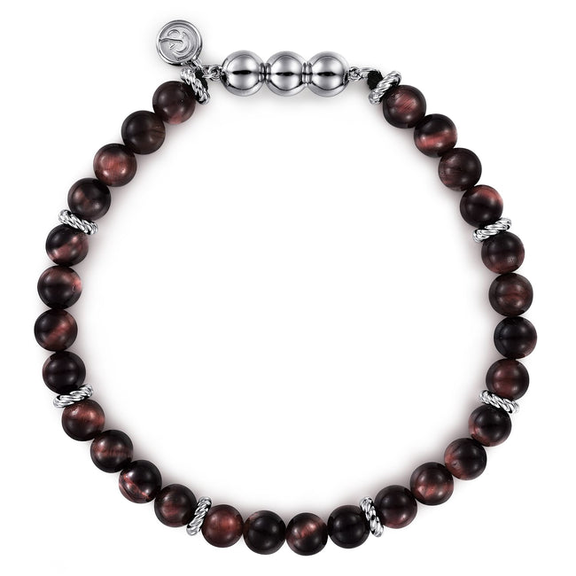 925 Sterling Silver and 6mm Tiger Eye Beads Bracelet