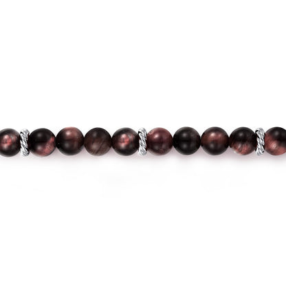 925 Sterling Silver and 6mm Tiger Eye Beads Bracelet
