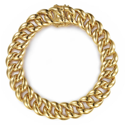 14K Yellow Gold 12mm Width Classic Plain Men's Cuban Bracelet