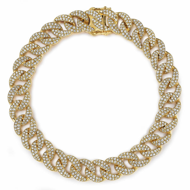 14K Yellow Gold 10mm Width Classic Diamond Men's Cuban Bracelet