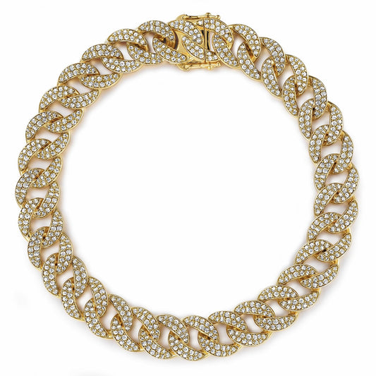 14K Yellow Gold 10mm Width Classic Diamond Men's Cuban Bracelet