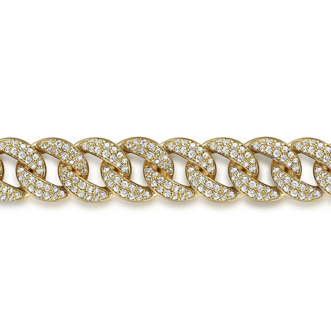 14K Yellow Gold 10mm Width Classic Diamond Men's Cuban Bracelet