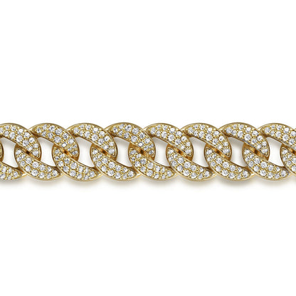 14K Yellow Gold 10mm Width Classic Diamond Men's Cuban Bracelet