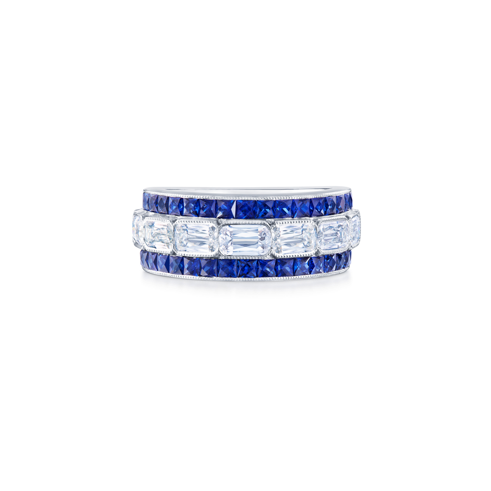 Ashoka East-West Partway Band Ring with Calibre Cut Sapphires in Platinum