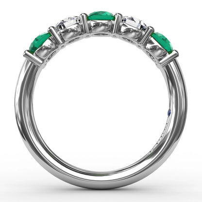 Chunky Emerald and  Shared Prong Anniversary Band