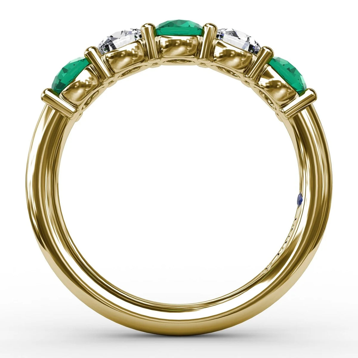 Chunky Emerald and  Shared Prong Anniversary Band