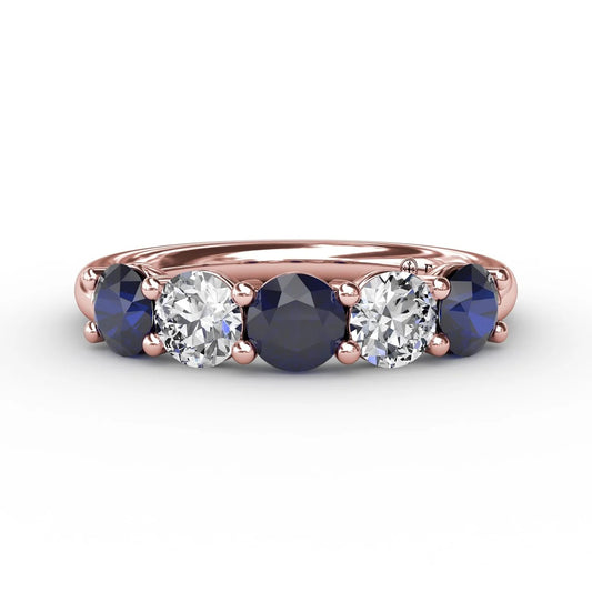 Chunky Sapphire and  Shared Prong Anniversary Band