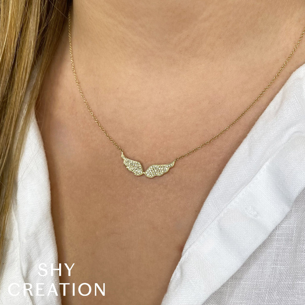 0.18CT 14K Y/G DIAMOND ANGEL WINGS NECKLACE