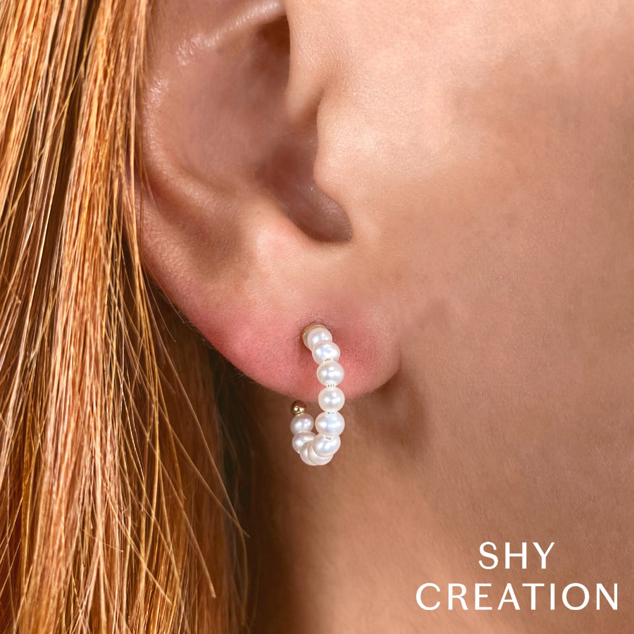 14K Y/G CULTURED PEARL HOOP EARRING