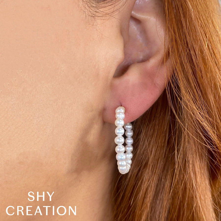 14K Y/G CULTURED PEARL HOOP EARRING