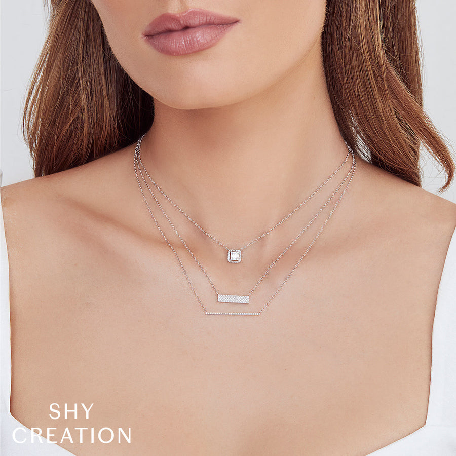 0.22CT 14K W/G DIAMOND BAGUETTE NECKLACE