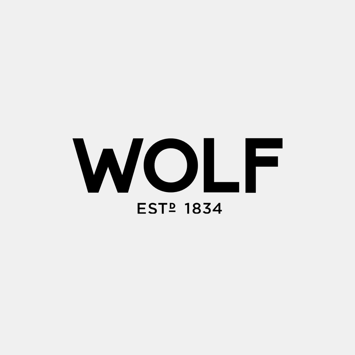 Black text logo reading 'WOLF' with smaller 'EST® 1834' underneath, centered on a light gray background.