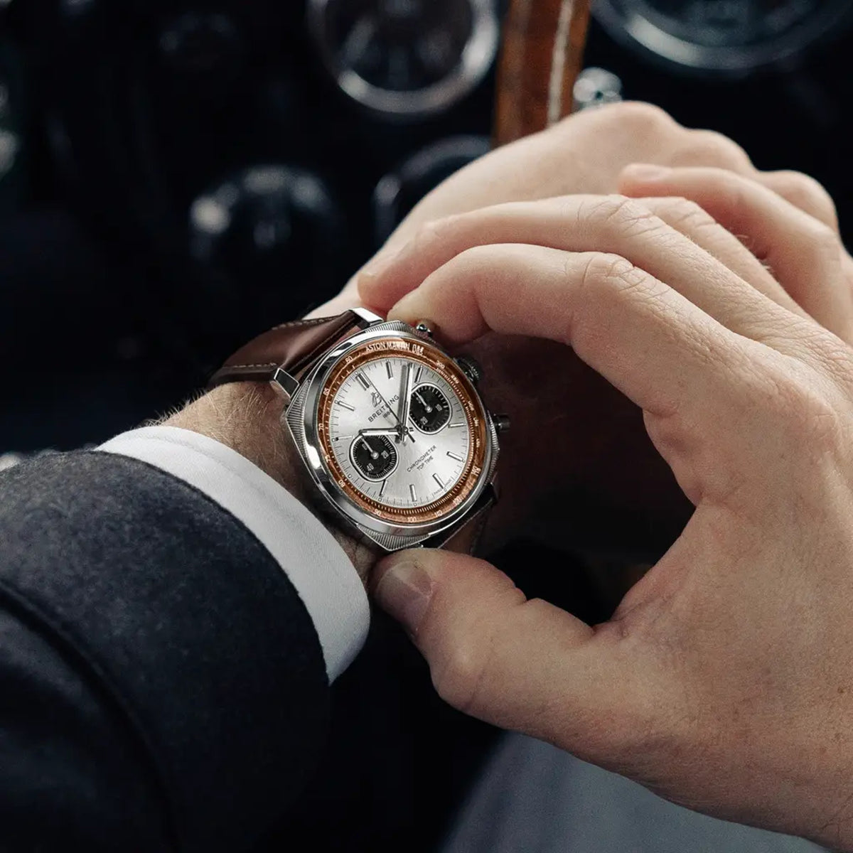 Top Time B01 Chronograph 41 Tribute to Aston Martin DB5 Stainless steel 41 mm AB0178121G1X1 fourth view