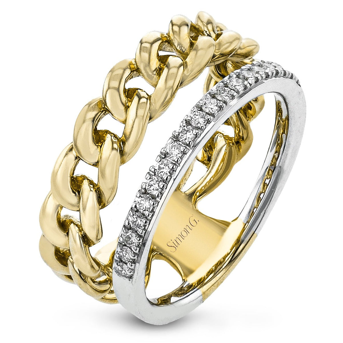 Chain Link Fashion Ring in 18k Gold With Diamonds - Simon G. Jewelry