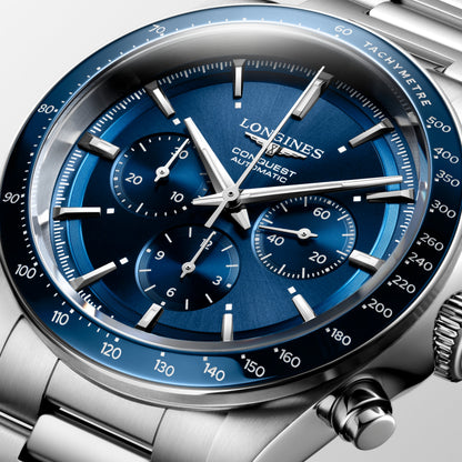 Conquest Chronograph 42.00 mm Sunray blue Stainless steel and ceramic bezel L38354926 L3.835.4.92.6 detailed view