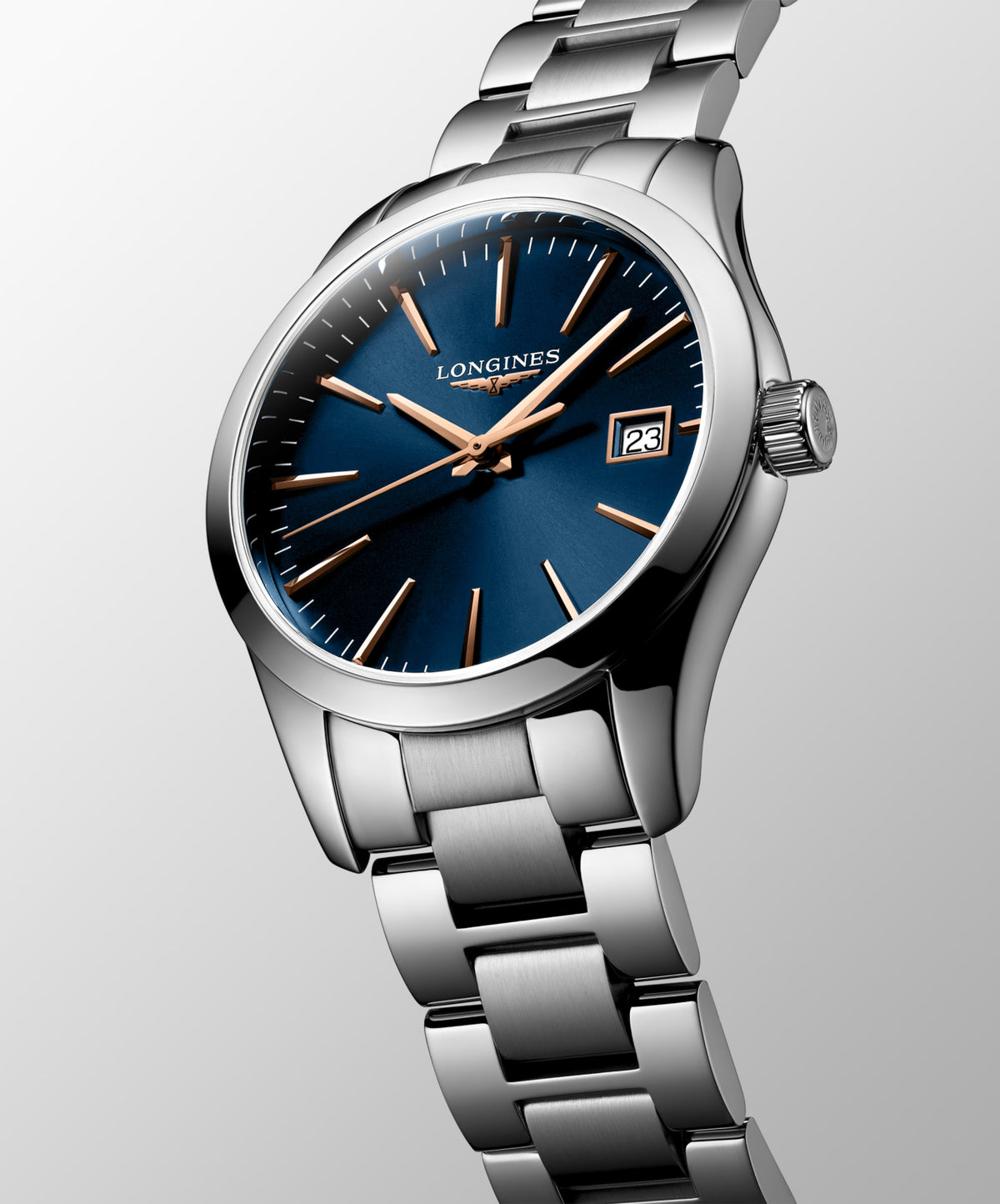 Conquest Classic 34.00 mm Blue Stainless steel L23864926 L2.386.4.92.6 side and front view