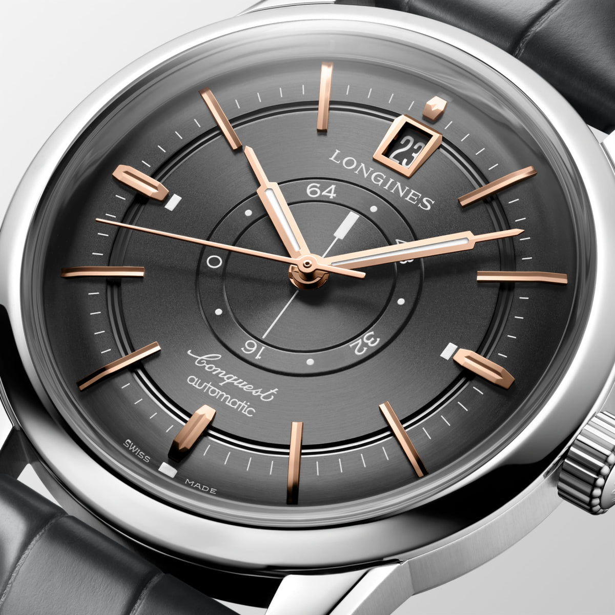 Conquest Heritage Central Power Reserve 38.00 mm Anthracite Stainless steel L16484622 L1.648.4.62.2 detailed view