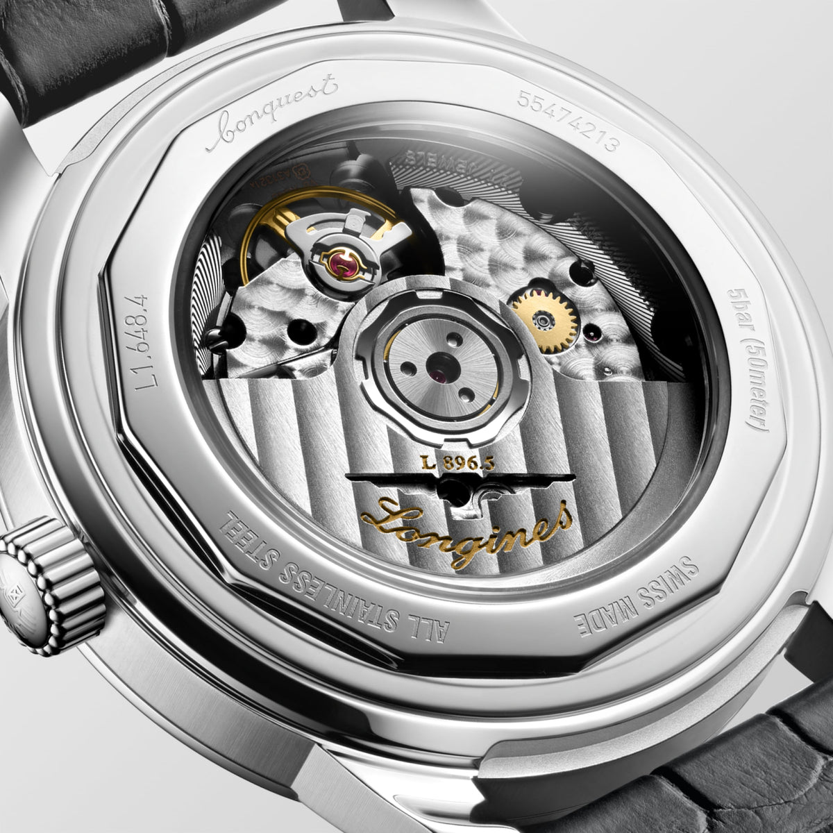 Conquest Heritage Central Power Reserve 38.00 mm Anthracite Stainless steel L16484622 L1.648.4.62.2 back view