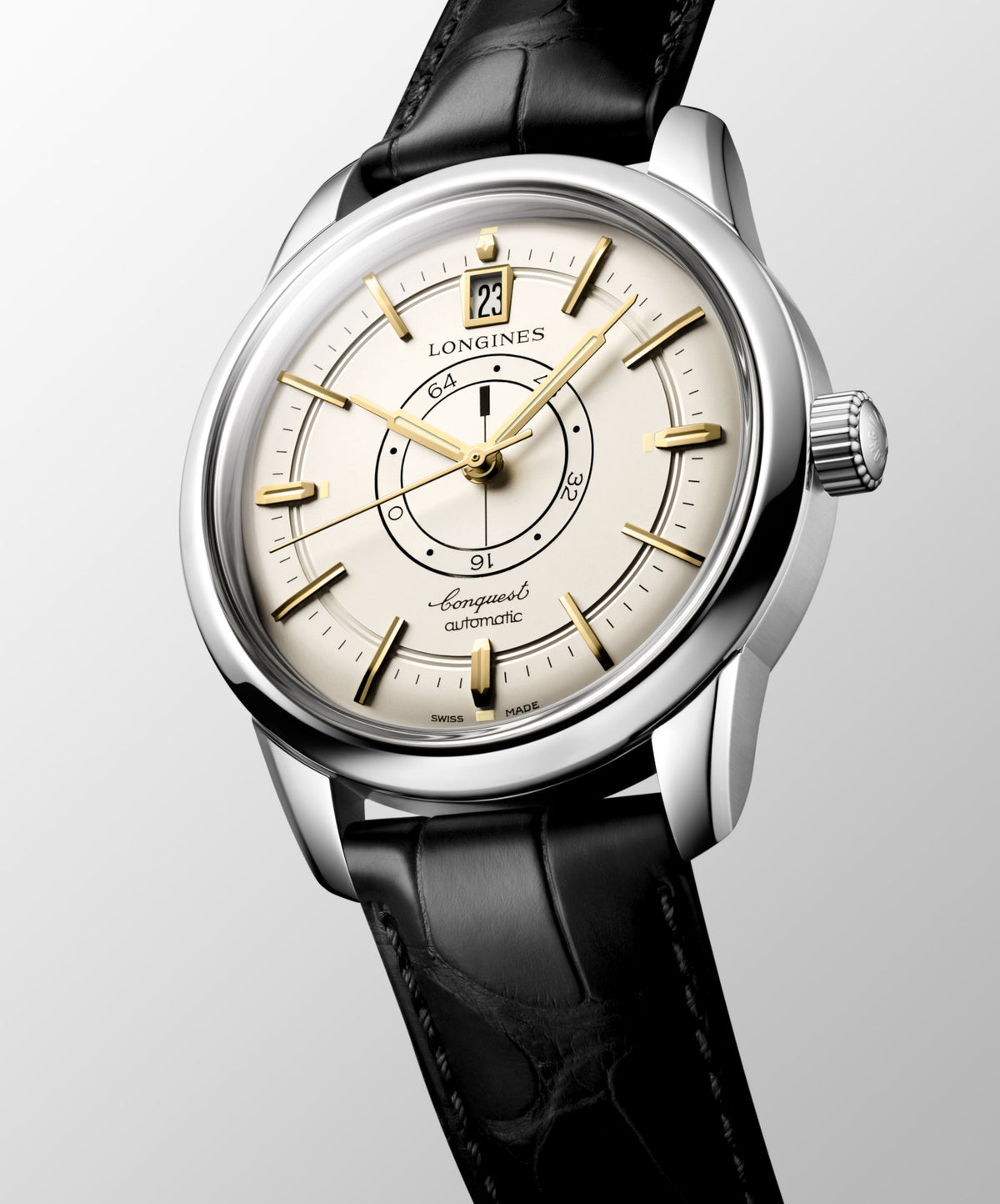 Conquest Heritage Central Power Reserve 38.00 mm Opaline Ivory Stainless steel L16484782 L1.648.4.78.2 front and side view