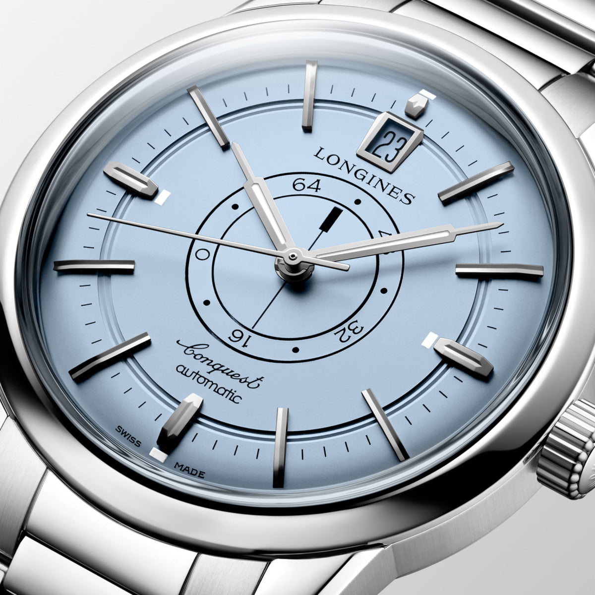 Conquest Heritage Central Power Reserve 38.00 mm Light Blue opaline Stainless steel L16484926 L1.648.4.92.6 detailed view